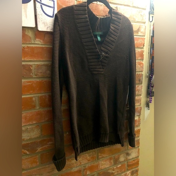 Lauren Ralph Lauren Cowl Neck Toggle Brown Sweater Size Large - Picture 1 of 7